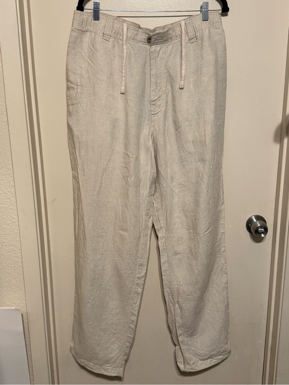 Men's Caribbean 100% Linen Casual Coastal Beach Resort EUC Pants in Light Beige